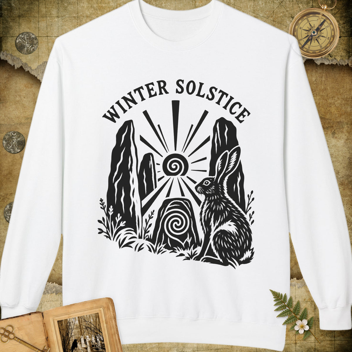 Winter Solstice Hare Emblem Sweatshirt - White
