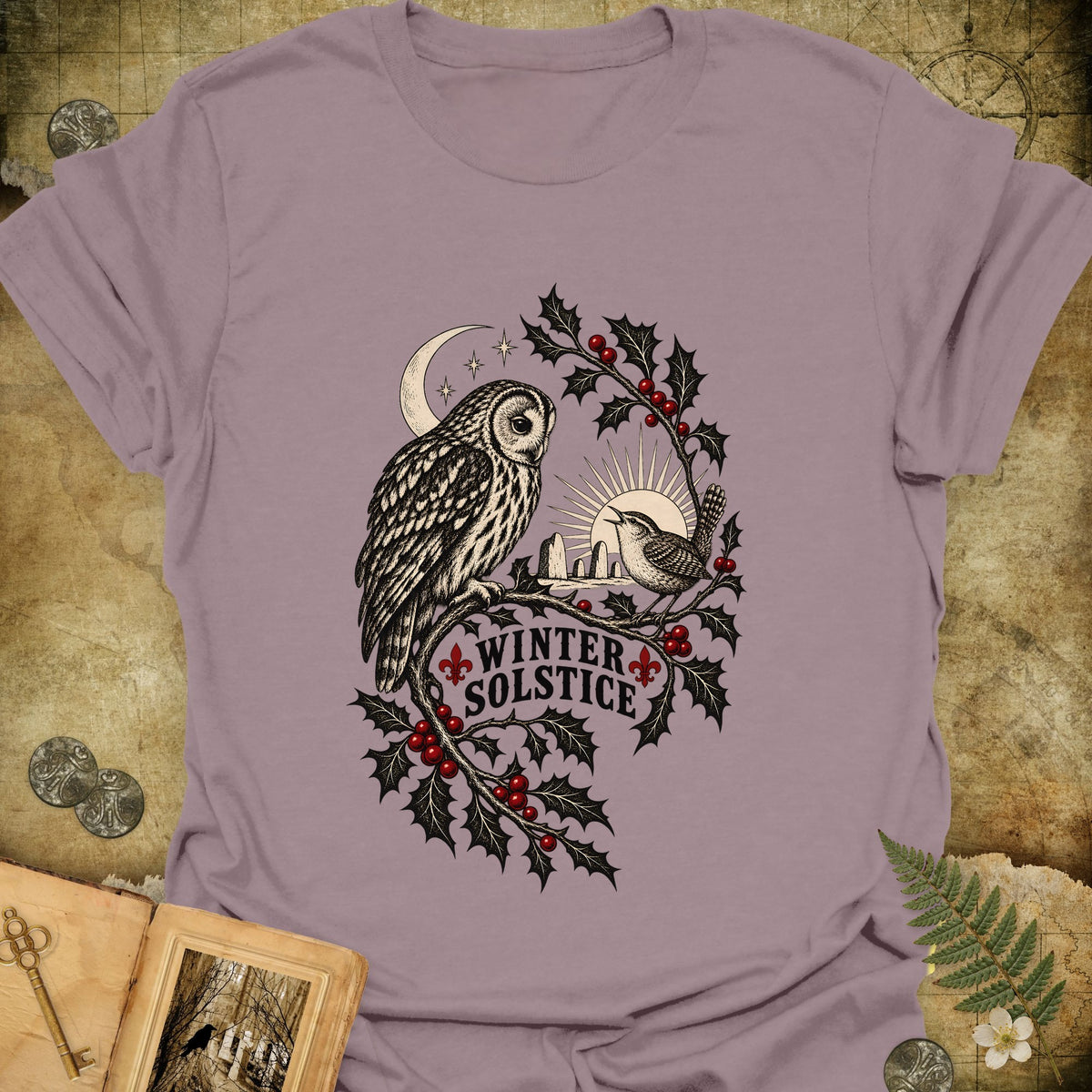 Winter Solstice Holly Birds T-Shirt - Paragon