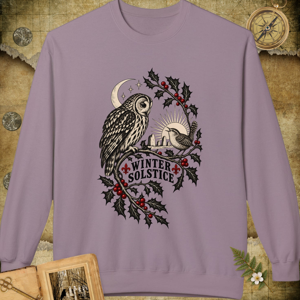 Winter Solstice Holly Birds Sweatshirt - Paragon