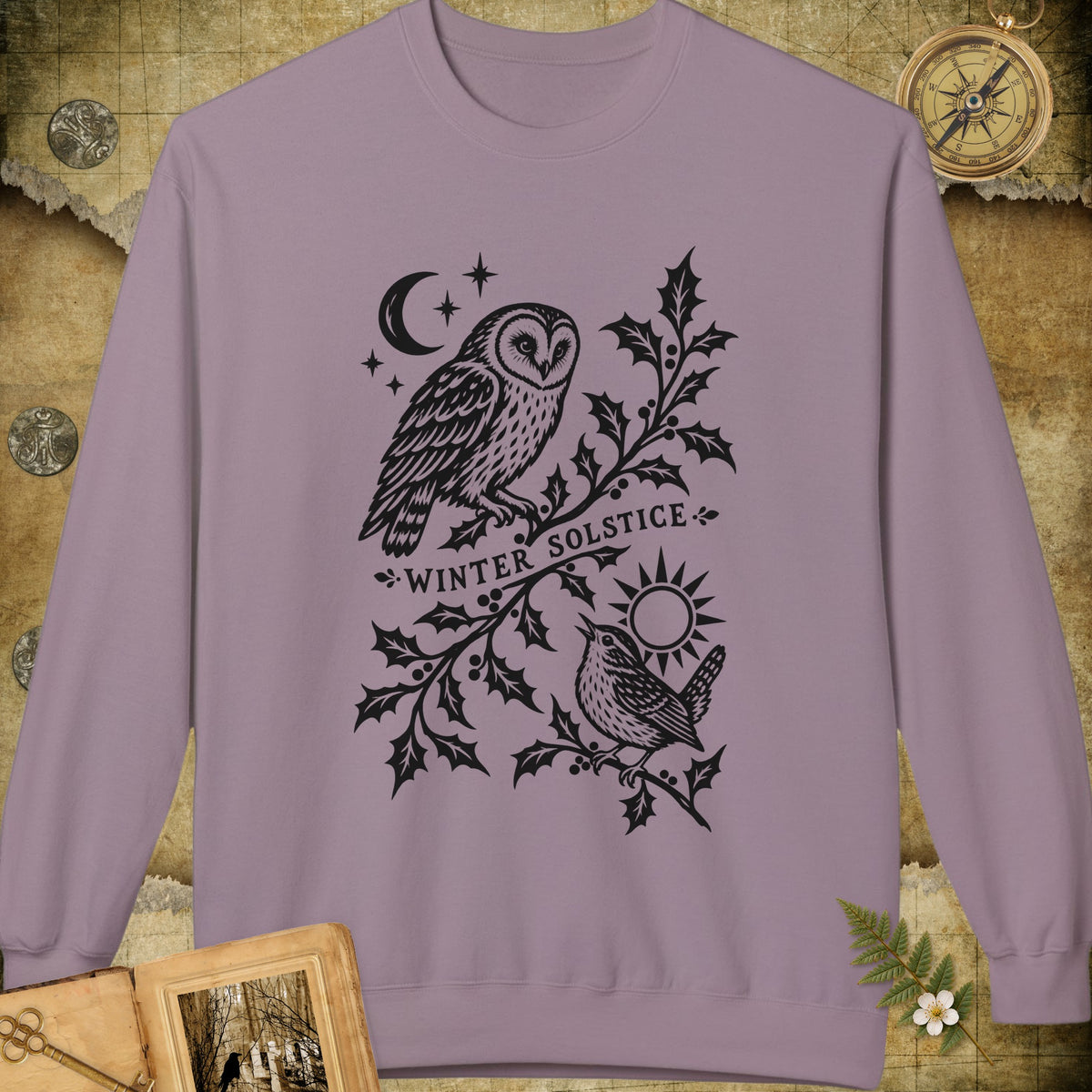 Winter Solstice Holly Linocut Emblem Sweatshirt - Paragon