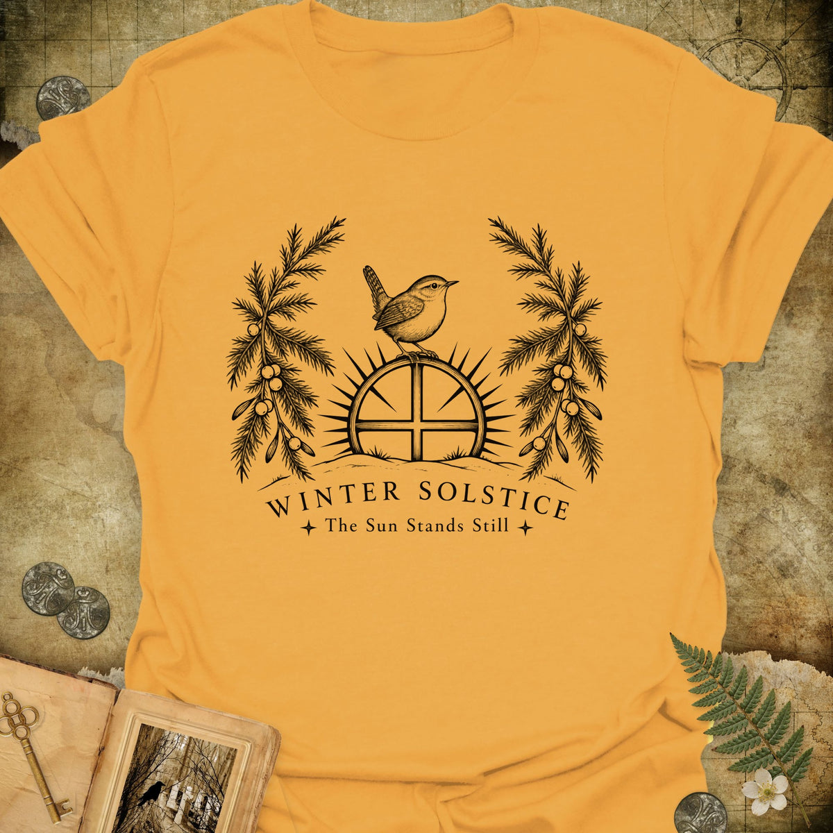Winter Solstice Sunwheel Emblem T-Shirt - Gold