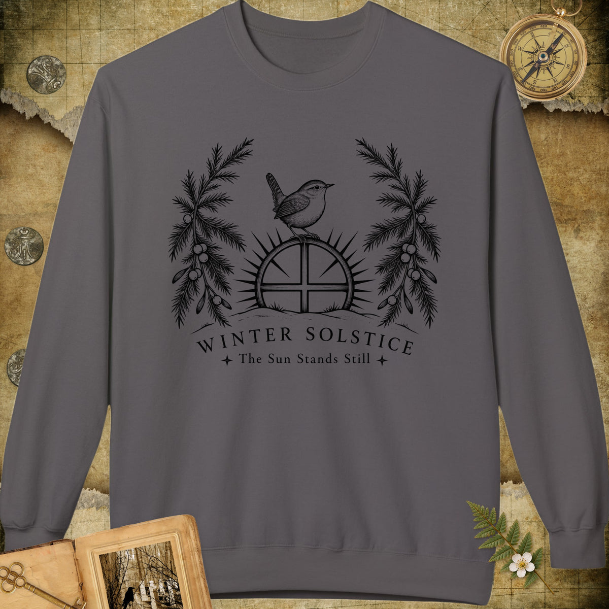 Winter Solstice Sunwheel Emblem Sweatshirt - Charcoal