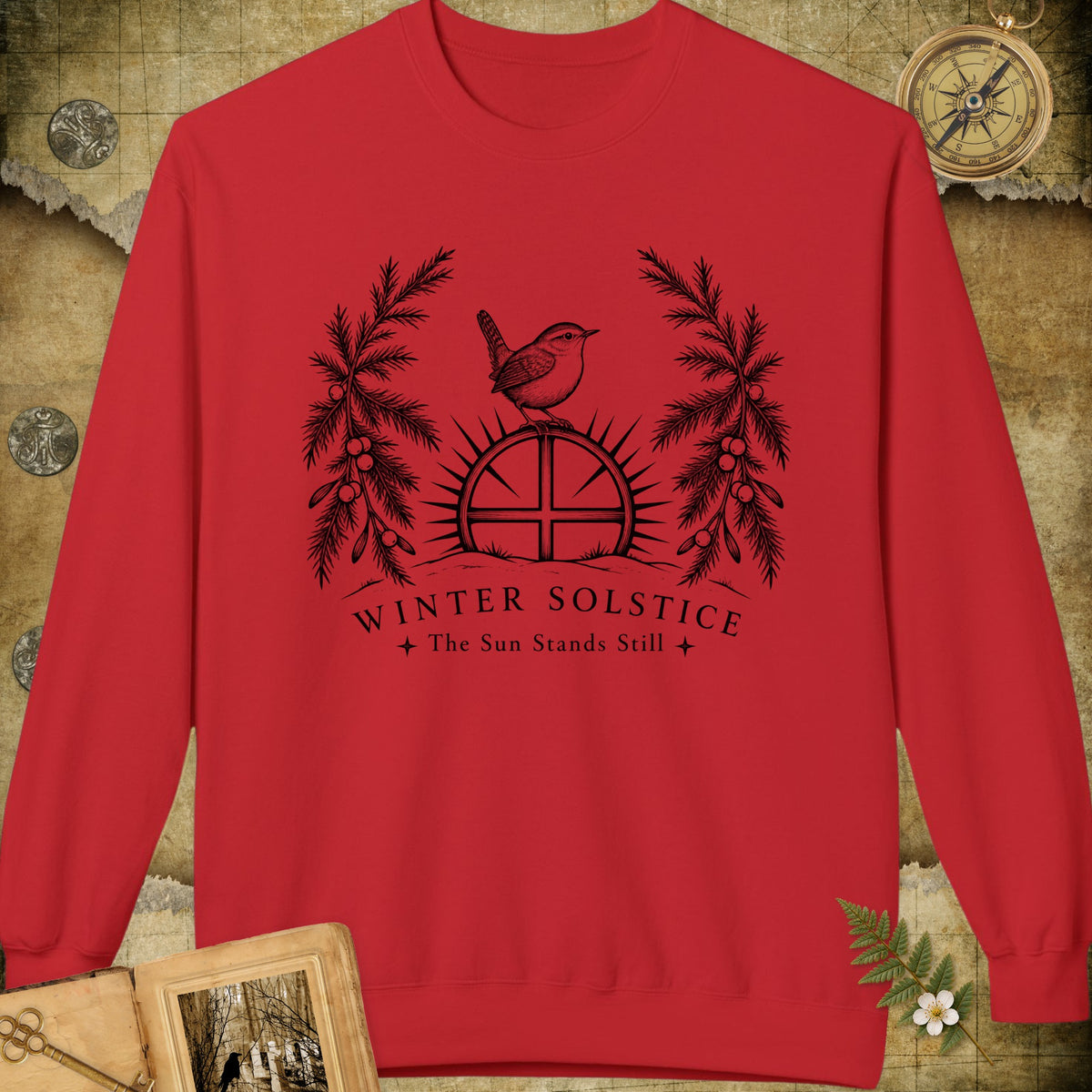 Winter Solstice Sunwheel Emblem Sweatshirt - Red