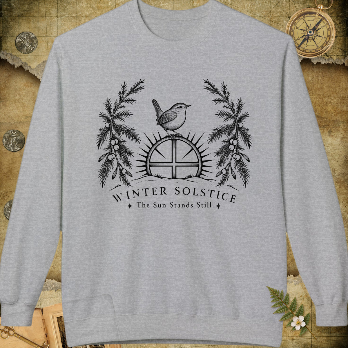 Winter Solstice Sunwheel Emblem Sweatshirt - Sport Grey