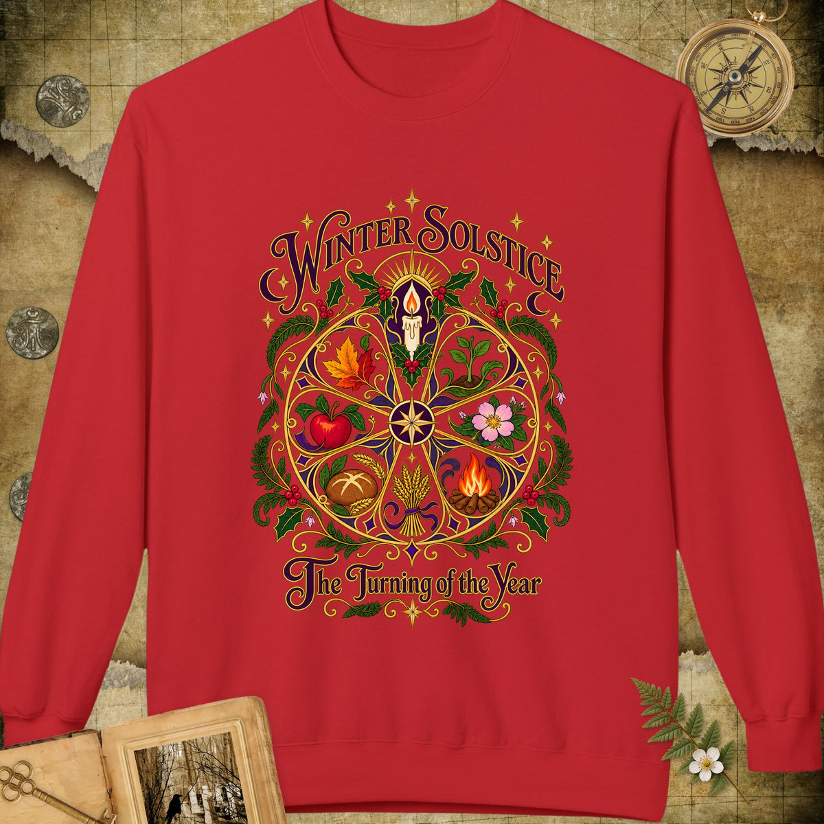 Winter Solstice Wheel of the Year Sweatshirt - Red