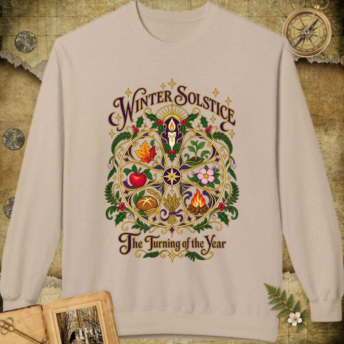Winter Solstice Wheel of the Year Sweatshirt - Sand