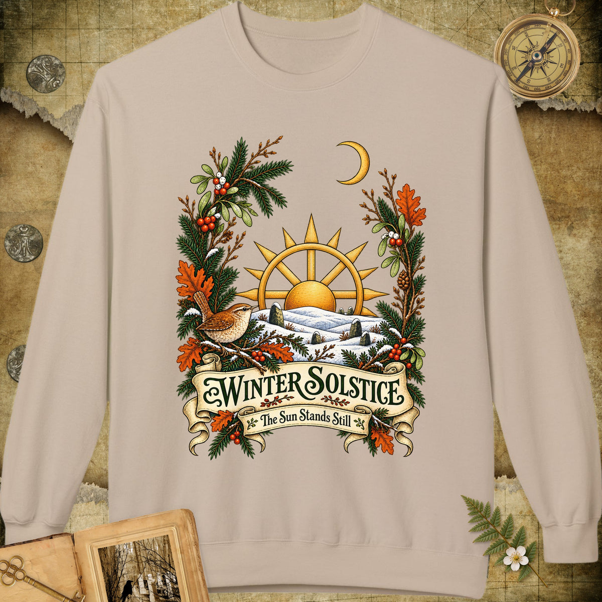 Winter Solstice Wren Crest Sweatshirt - Sand
