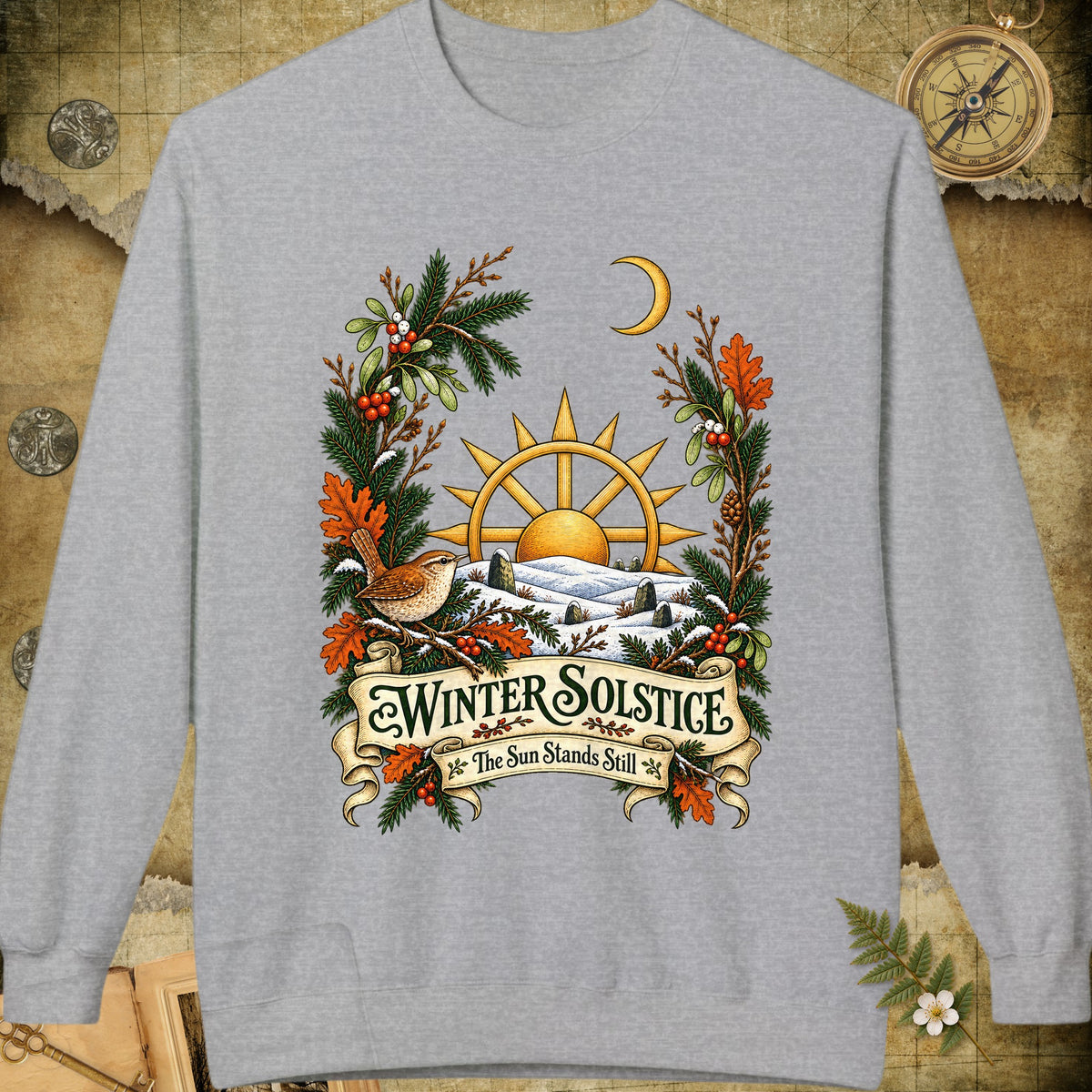 Winter Solstice Wren Crest Sweatshirt - Sport Grey