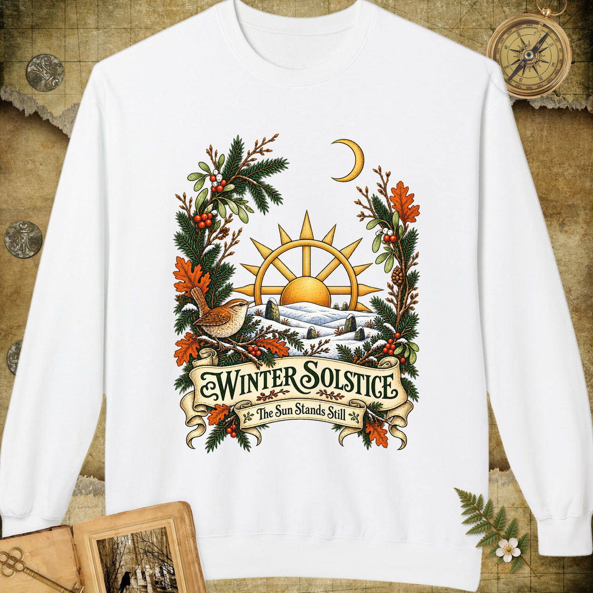 Winter Solstice Wren Crest Sweatshirt - White