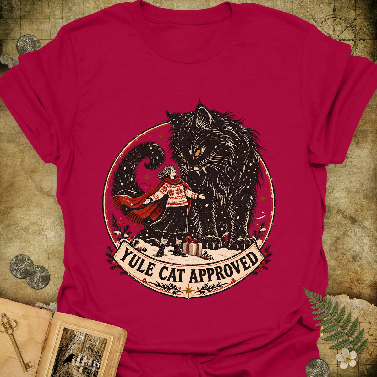 Yule Cat Approved T-Shirt - Antique Cherry Red