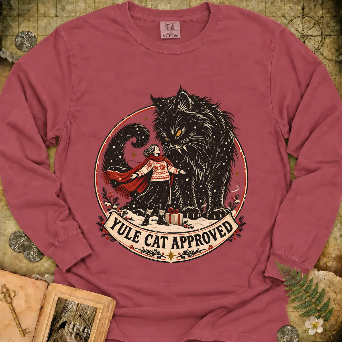 Yule Cat Approved Long Sleeve T-Shirt - Brick