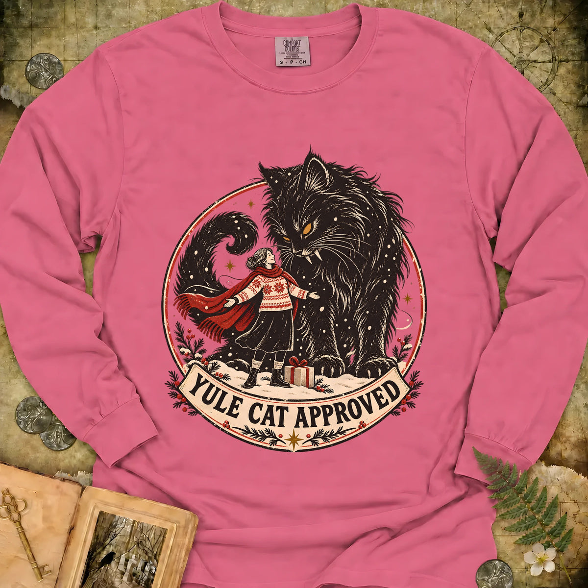 Yule Cat Approved Long Sleeve T-Shirt - Crunchberry