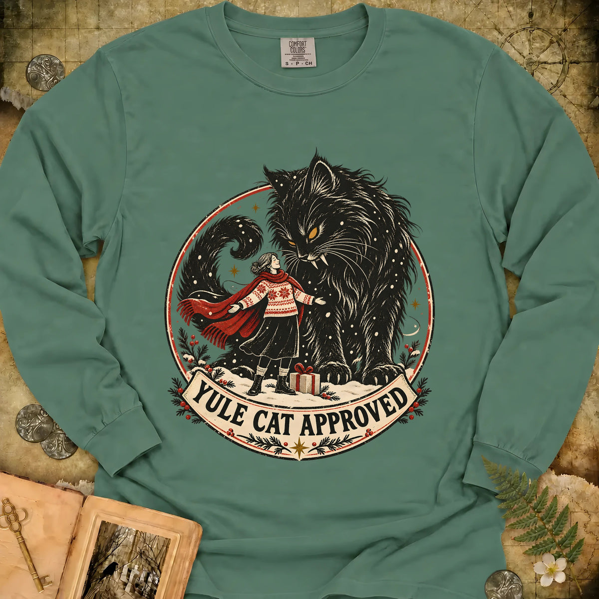 Yule Cat Approved Long Sleeve T-Shirt - Light Green