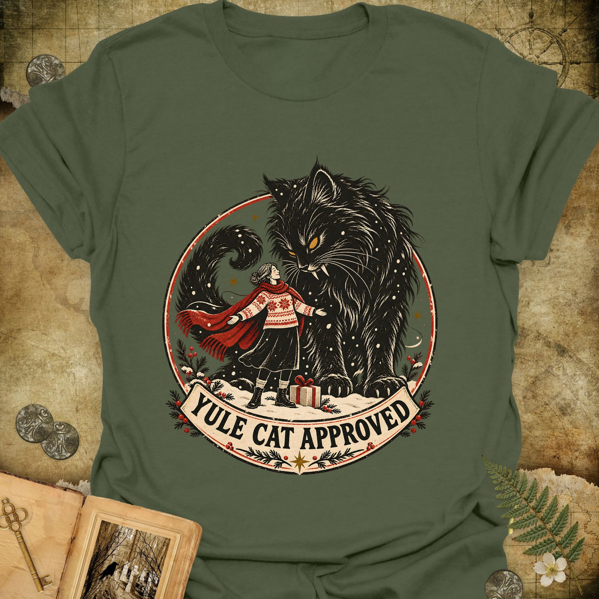 Yule Cat Approved T-Shirt - Military Green